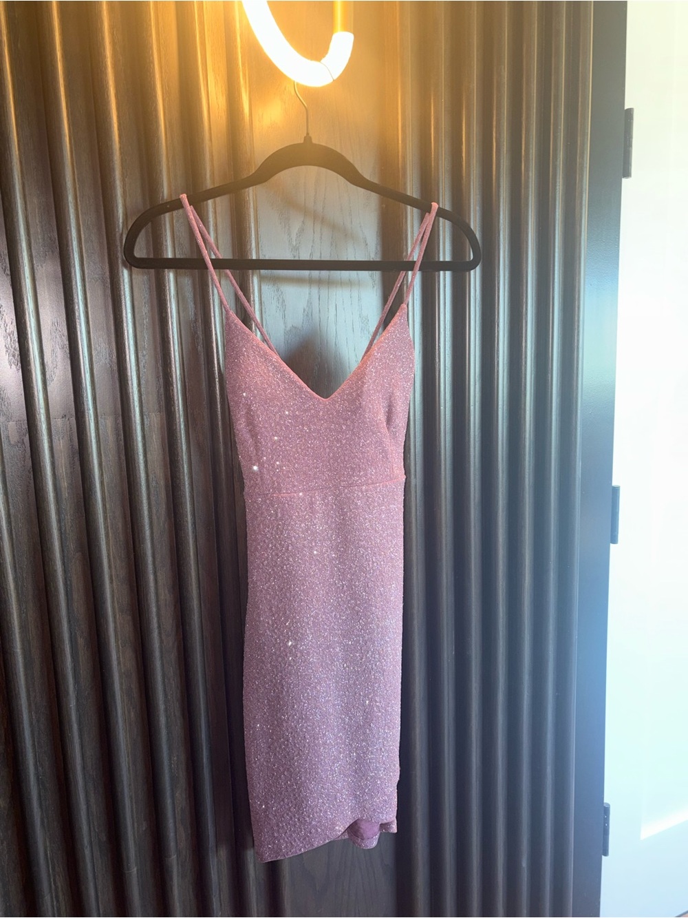 Sparkle Slip Mini Dress in Dusty Pink